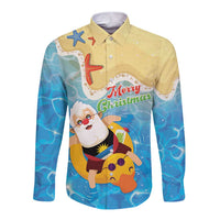 Antigua and Barbuda Christmas Long Sleeve Button Shirt Chilling Santa - Wonder Print Shop