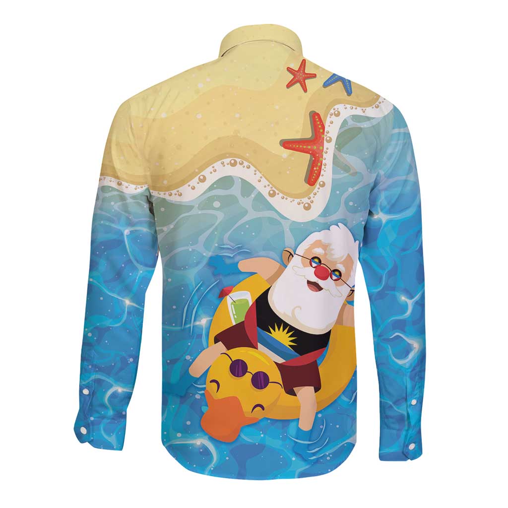 Antigua and Barbuda Christmas Long Sleeve Button Shirt Chilling Santa - Wonder Print Shop