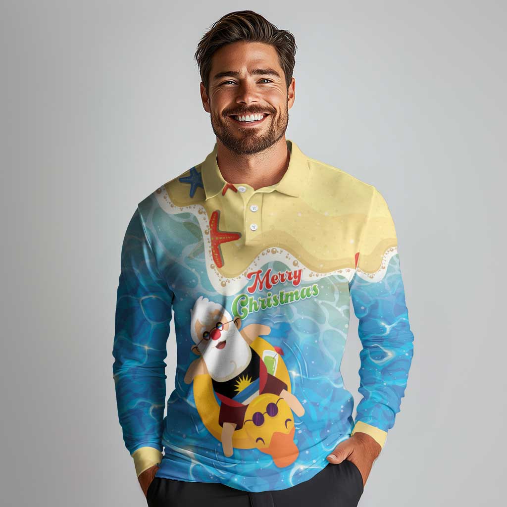 Antigua and Barbuda Christmas Long Sleeve Polo Shirt Chilling Santa - Wonder Print Shop