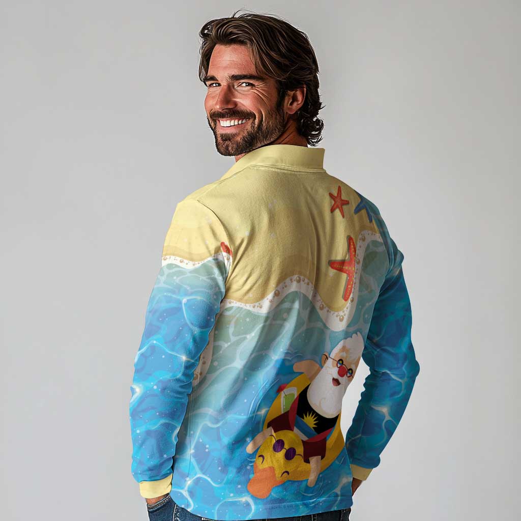 Antigua and Barbuda Christmas Long Sleeve Polo Shirt Chilling Santa - Wonder Print Shop
