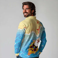 Antigua and Barbuda Christmas Long Sleeve Polo Shirt Chilling Santa - Wonder Print Shop