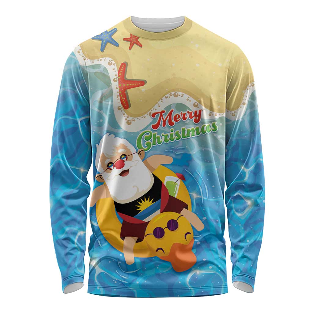 Antigua and Barbuda Christmas Long Sleeve Shirt Chilling Santa - Wonder Print Shop