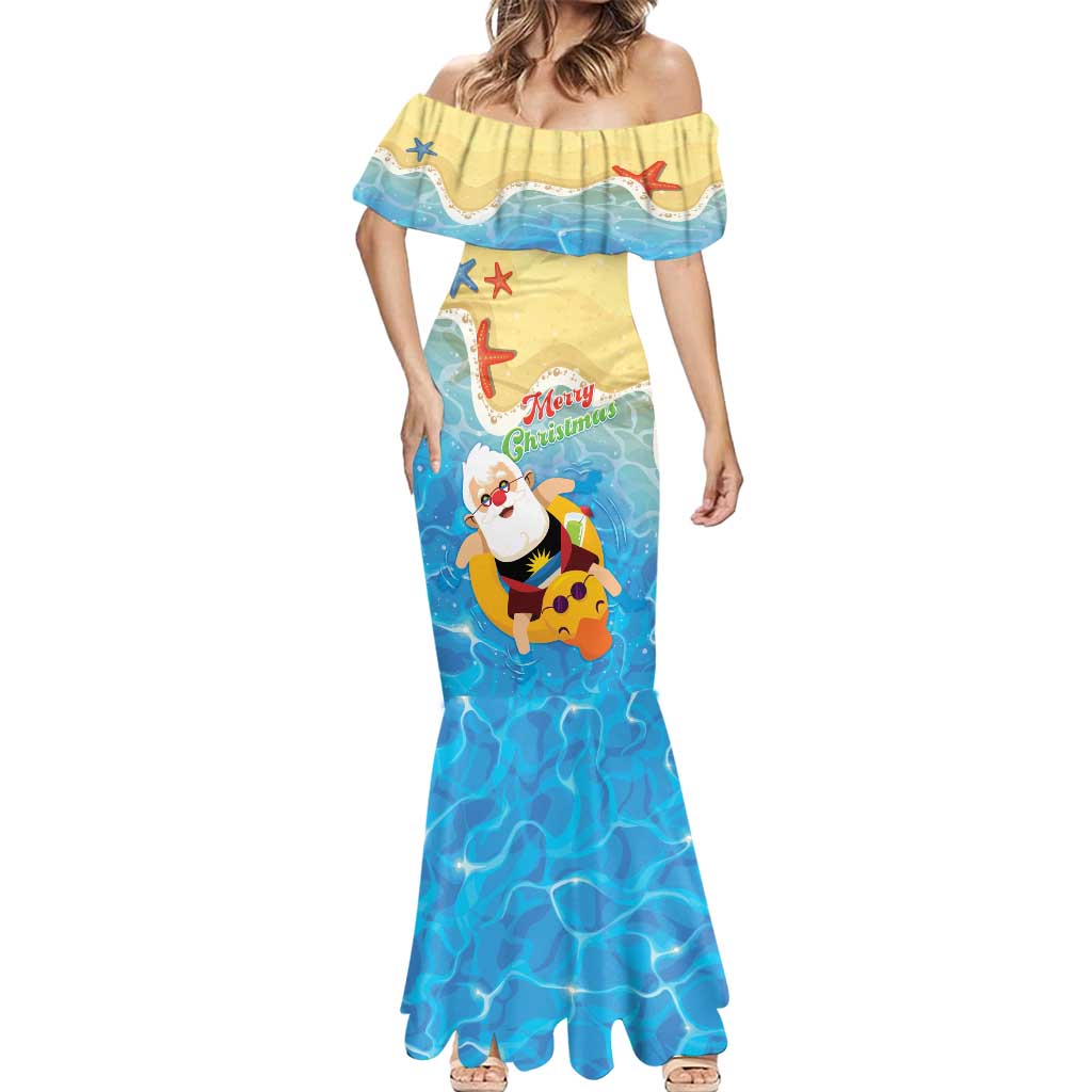 Antigua and Barbuda Christmas Mermaid Dress Chilling Santa - Wonder Print Shop