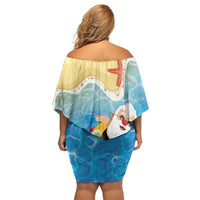 Antigua and Barbuda Christmas Off Shoulder Short Dress Chilling Santa - Wonder Print Shop