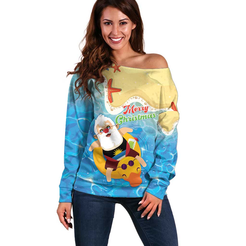 Antigua and Barbuda Christmas Off Shoulder Sweater Chilling Santa - Wonder Print Shop