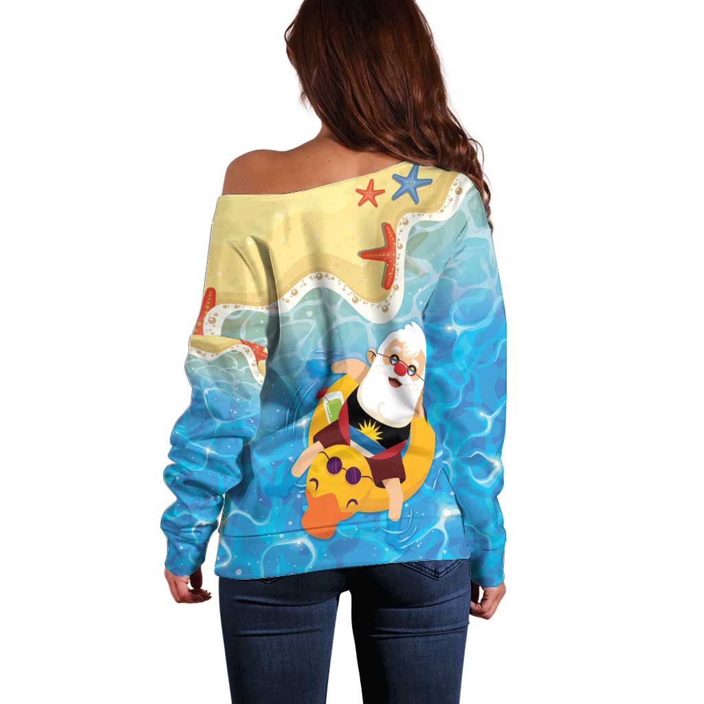 Antigua and Barbuda Christmas Off Shoulder Sweater Chilling Santa - Wonder Print Shop