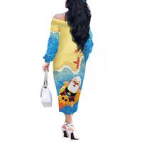 Antigua and Barbuda Christmas Off The Shoulder Long Sleeve Dress Chilling Santa - Wonder Print Shop