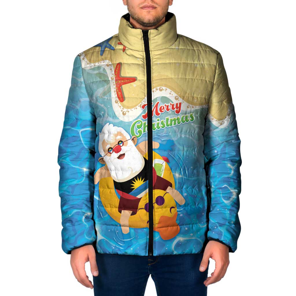 Antigua and Barbuda Christmas Padded Jacket Chilling Santa - Wonder Print Shop