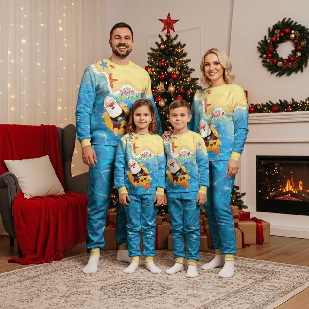 Antigua and Barbuda Christmas Pajama Set Chilling Santa - Wonder Print Shop