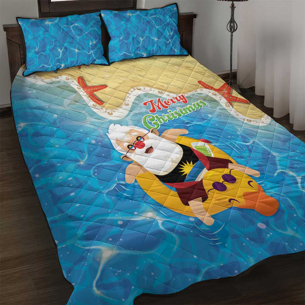 Antigua and Barbuda Christmas Quilt Bed Set Chilling Santa - Wonder Print Shop