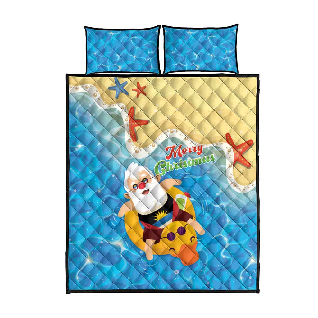 Antigua and Barbuda Christmas Quilt Bed Set Chilling Santa - Wonder Print Shop