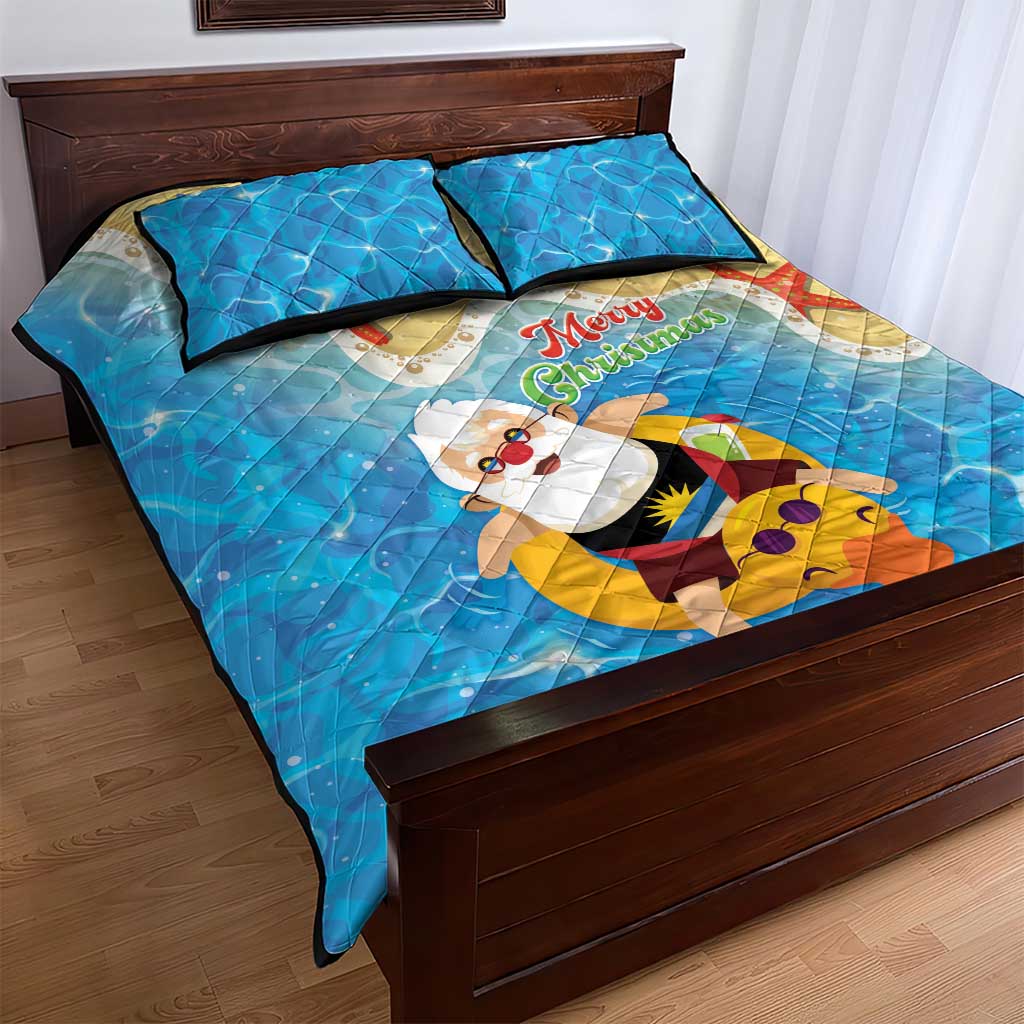 Antigua and Barbuda Christmas Quilt Bed Set Chilling Santa - Wonder Print Shop