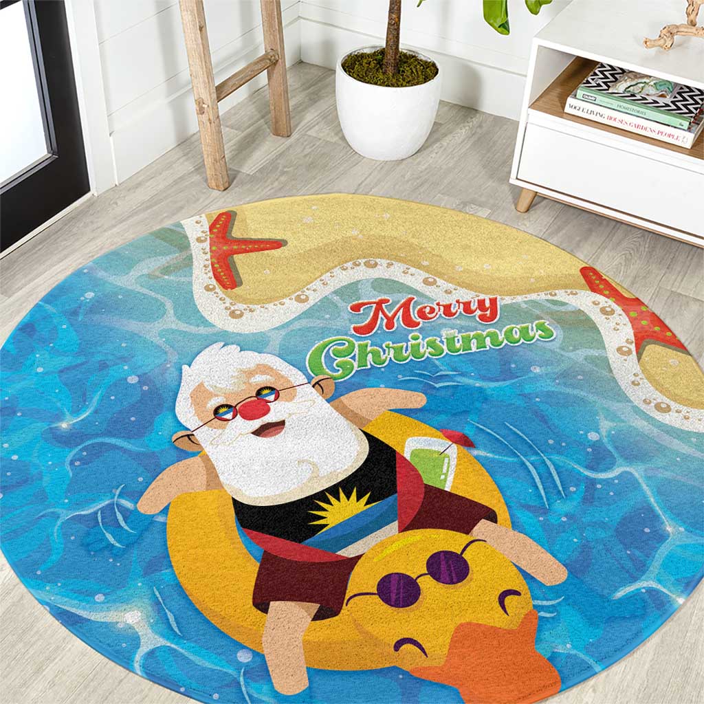 Antigua and Barbuda Christmas Round Carpet Chilling Santa - Wonder Print Shop