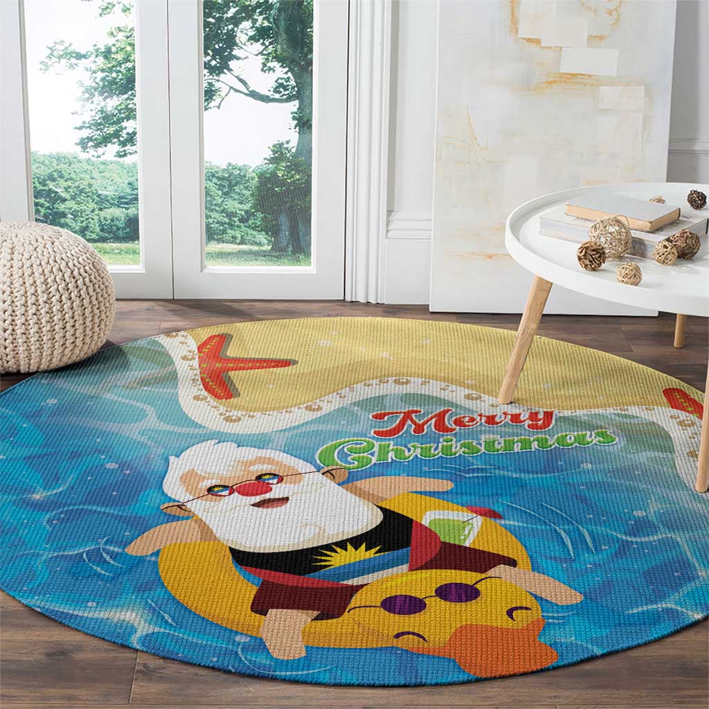 Antigua and Barbuda Christmas Round Carpet Chilling Santa - Wonder Print Shop