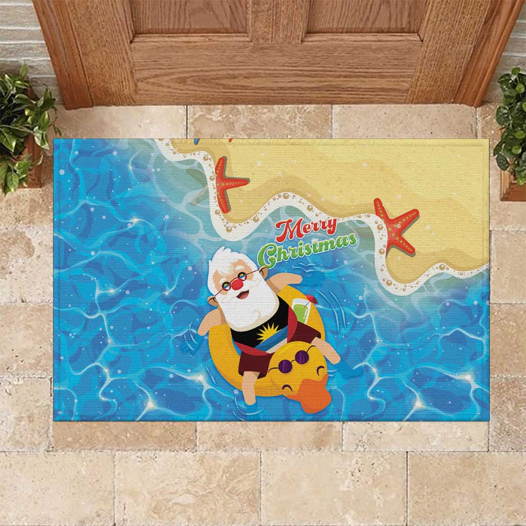Antigua and Barbuda Christmas Rubber Doormat Chilling Santa - Wonder Print Shop