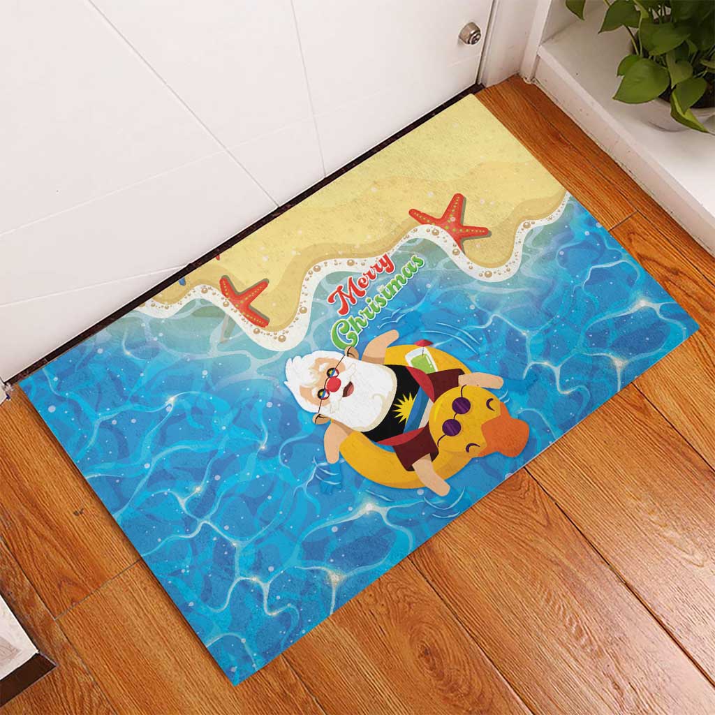 Antigua and Barbuda Christmas Rubber Doormat Chilling Santa - Wonder Print Shop