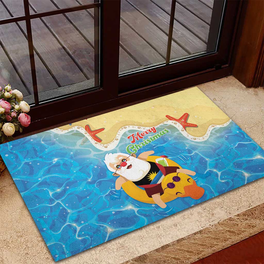 Antigua and Barbuda Christmas Rubber Doormat Chilling Santa - Wonder Print Shop