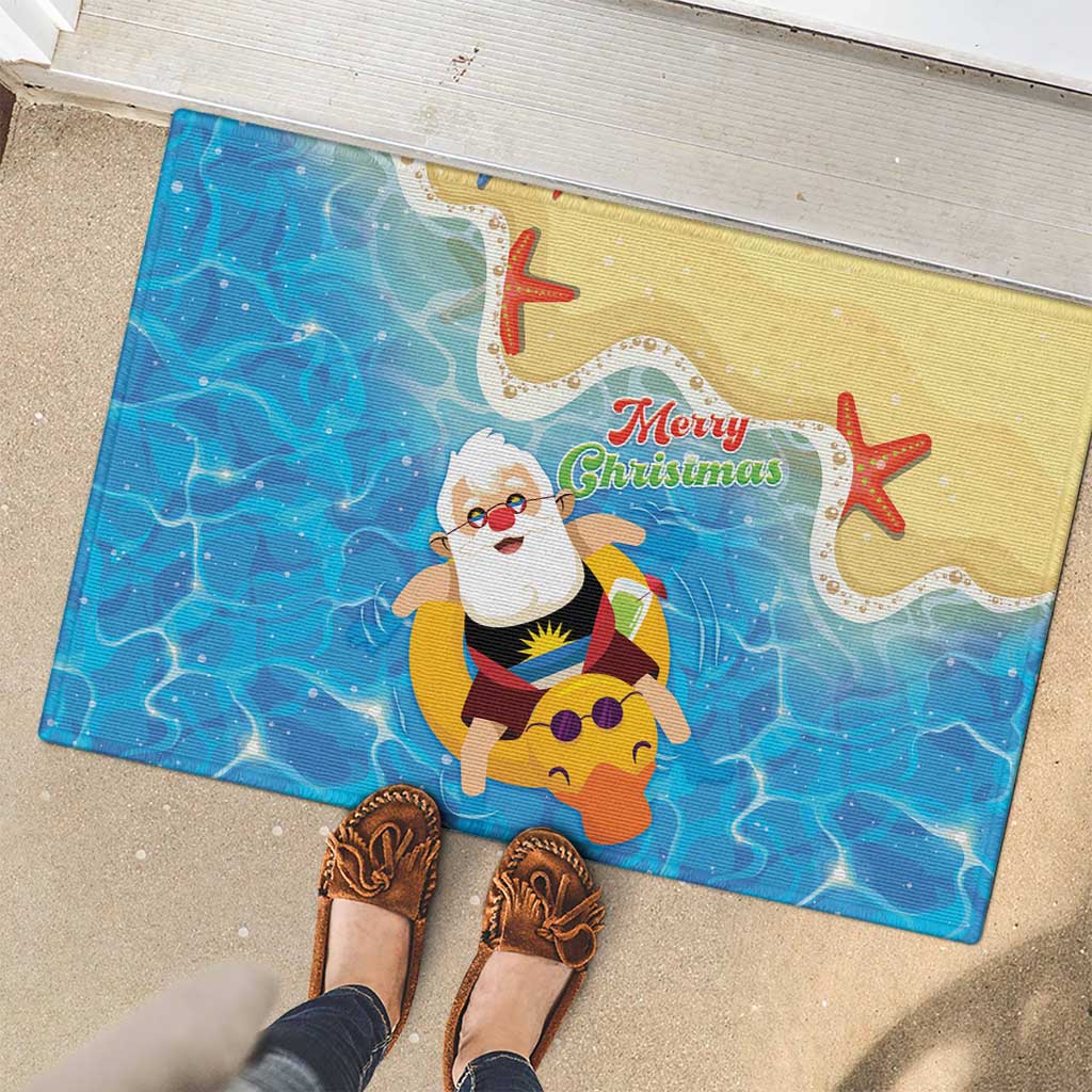 Antigua and Barbuda Christmas Rubber Doormat Chilling Santa - Wonder Print Shop