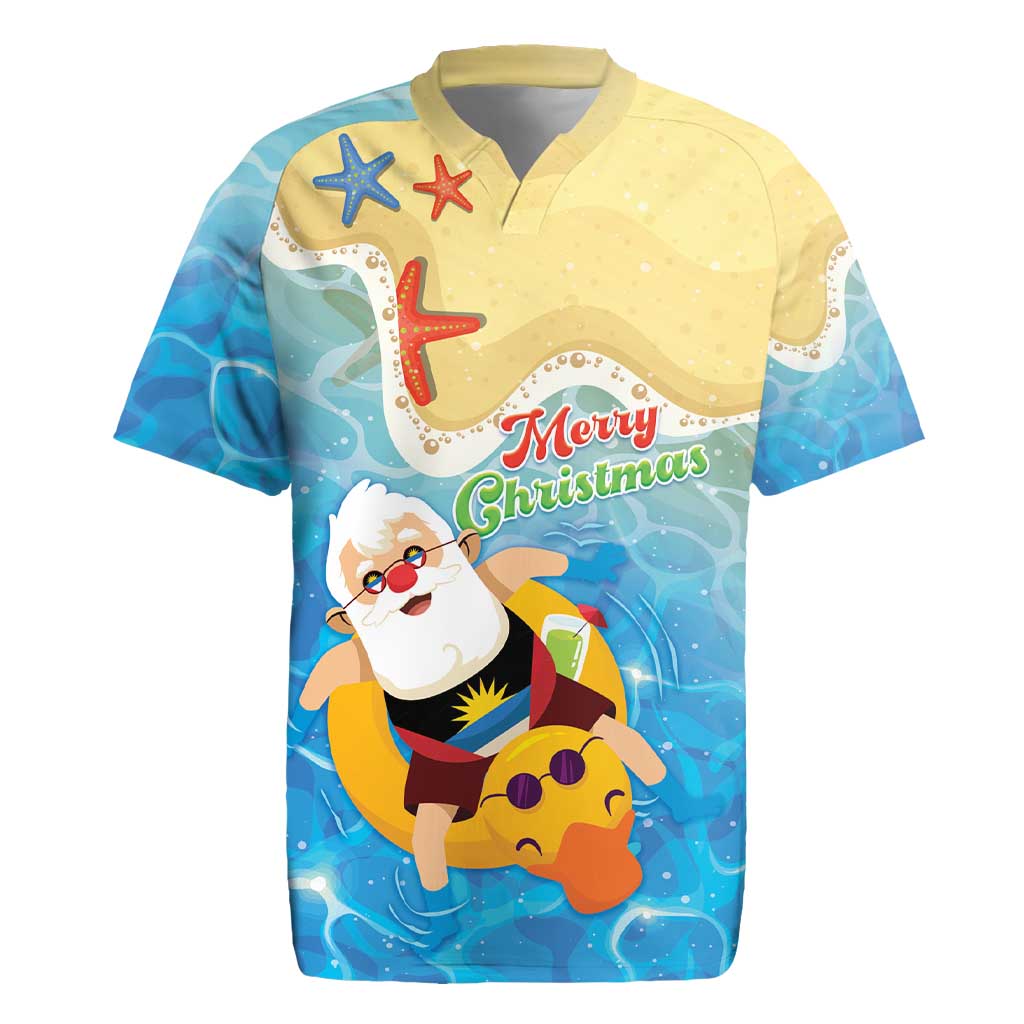 Antigua and Barbuda Christmas Rugby Jersey Chilling Santa - Wonder Print Shop