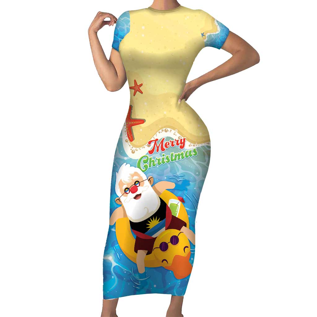 Antigua and Barbuda Christmas Short Sleeve Bodycon Dress Chilling Santa - Wonder Print Shop