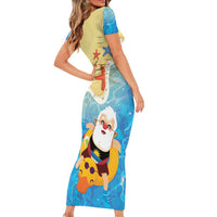 Antigua and Barbuda Christmas Short Sleeve Bodycon Dress Chilling Santa - Wonder Print Shop