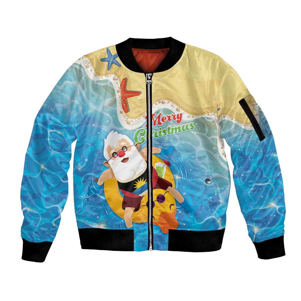 Antigua and Barbuda Christmas Sleeve Zip Bomber Jacket Chilling Santa - Wonder Print Shop