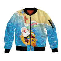 Antigua and Barbuda Christmas Sleeve Zip Bomber Jacket Chilling Santa - Wonder Print Shop