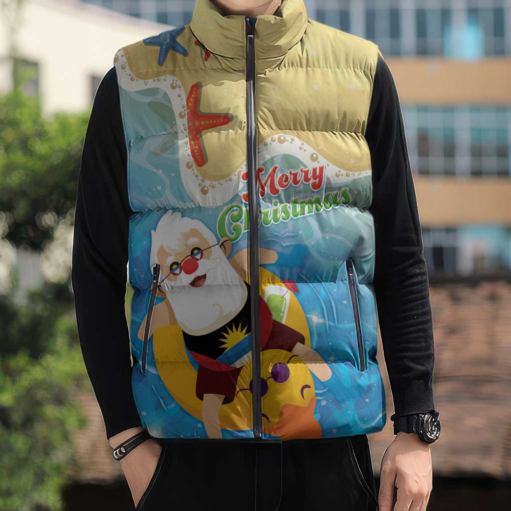 Antigua and Barbuda Christmas Sleeveless Puffer Jacket Chilling Santa - Wonder Print Shop