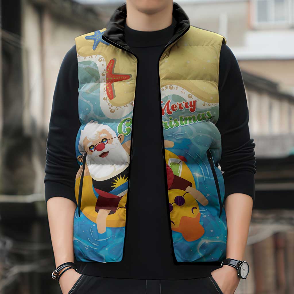 Antigua and Barbuda Christmas Sleeveless Puffer Jacket Chilling Santa - Wonder Print Shop