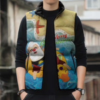 Antigua and Barbuda Christmas Sleeveless Puffer Jacket Chilling Santa - Wonder Print Shop