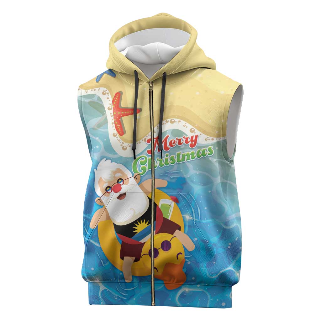 Antigua and Barbuda Christmas Sleeveless Zip Hoodie Chilling Santa - Wonder Print Shop