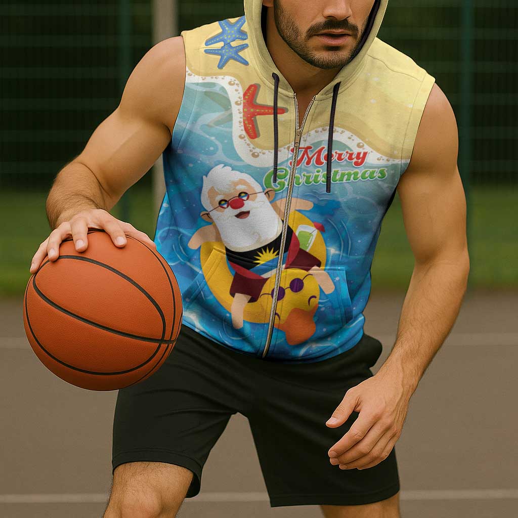 Antigua and Barbuda Christmas Sleeveless Zip Hoodie Chilling Santa - Wonder Print Shop