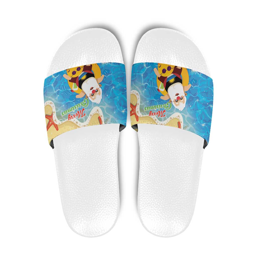 Antigua and Barbuda Christmas Slide Sandals Chilling Santa - Wonder Print Shop