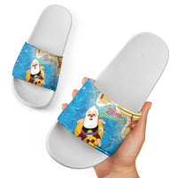 Antigua and Barbuda Christmas Slide Sandals Chilling Santa - Wonder Print Shop