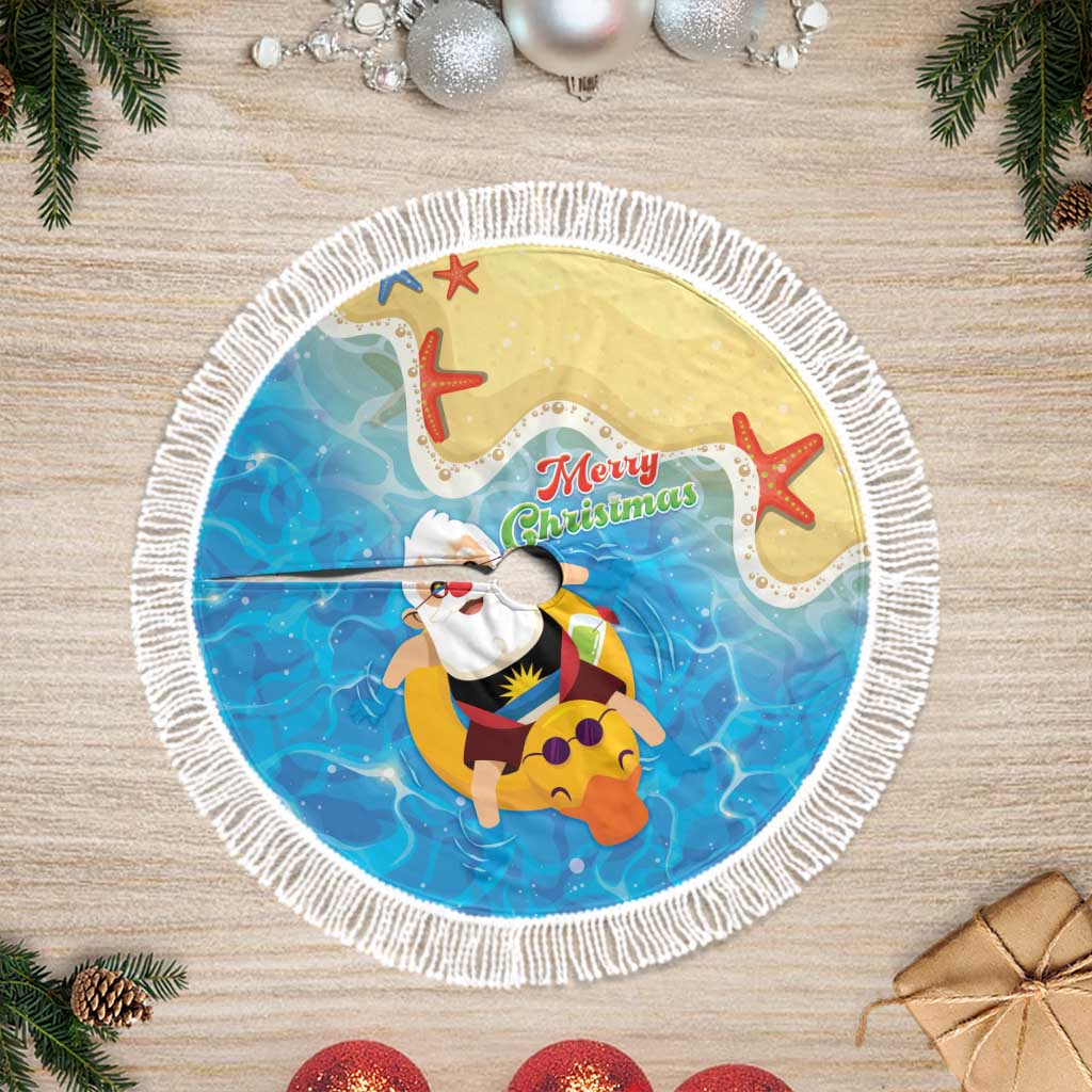 Antigua and Barbuda Christmas Tree Skirt Chilling Santa - Wonder Print Shop
