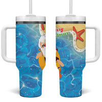 Antigua and Barbuda Christmas Tumbler With Handle Chilling Santa - Wonder Print Shop