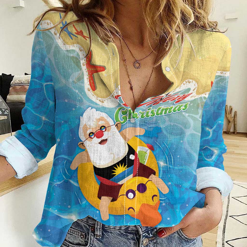 Antigua and Barbuda Christmas Women Casual Shirt Chilling Santa - Wonder Print Shop