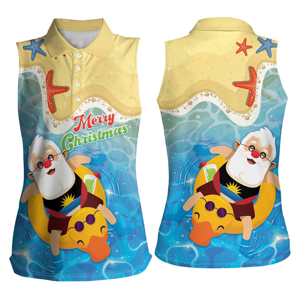 Antigua and Barbuda Christmas Women Sleeveless Polo Shirt Chilling Santa - Wonder Print Shop
