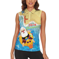Antigua and Barbuda Christmas Women Sleeveless Polo Shirt Chilling Santa - Wonder Print Shop