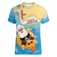 Antigua and Barbuda Christmas Women V-Neck T-Shirt Chilling Santa - Wonder Print Shop