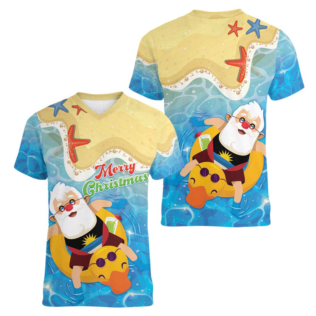 Antigua and Barbuda Christmas Women V-Neck T-Shirt Chilling Santa - Wonder Print Shop