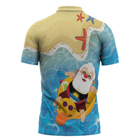 Antigua and Barbuda Christmas Zipper Polo Shirt Chilling Santa - Wonder Print Shop