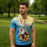 Antigua and Barbuda Christmas Zipper Polo Shirt Chilling Santa - Wonder Print Shop