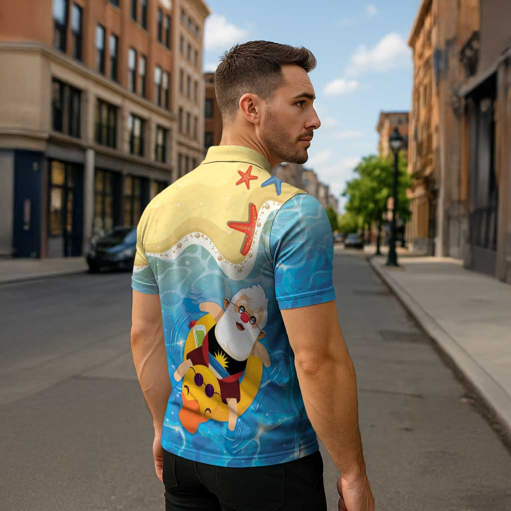 Antigua and Barbuda Christmas Zipper Polo Shirt Chilling Santa - Wonder Print Shop