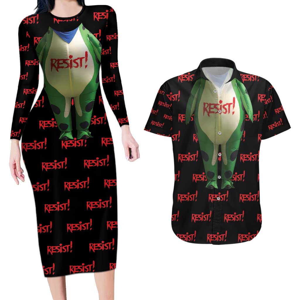 Resist Portland Frog Couples Matching Long Sleeve Bodycon Dress and Hawaiian Shirt Funny Political Costume - Wonder Print Shop