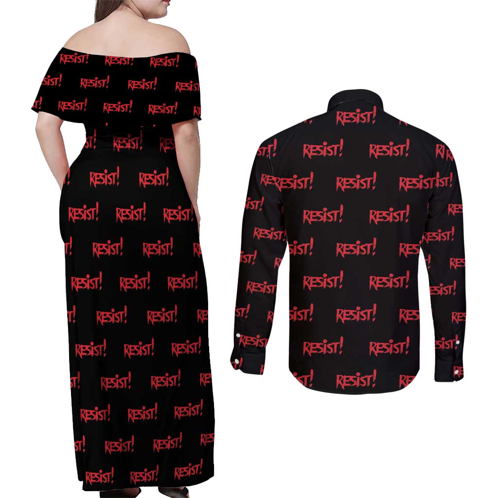 Resist Portland Frog Couples Matching Off Shoulder Maxi Dress and Long Sleeve Button Shirt Funny Political Costume - Wonder Print Shop