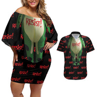 Resist Portland Frog Couples Matching Off Shoulder Short Dress and Hawaiian Shirt Funny Political Costume - Wonder Print Shop