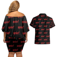 Resist Portland Frog Couples Matching Off Shoulder Short Dress and Hawaiian Shirt Funny Political Costume - Wonder Print Shop