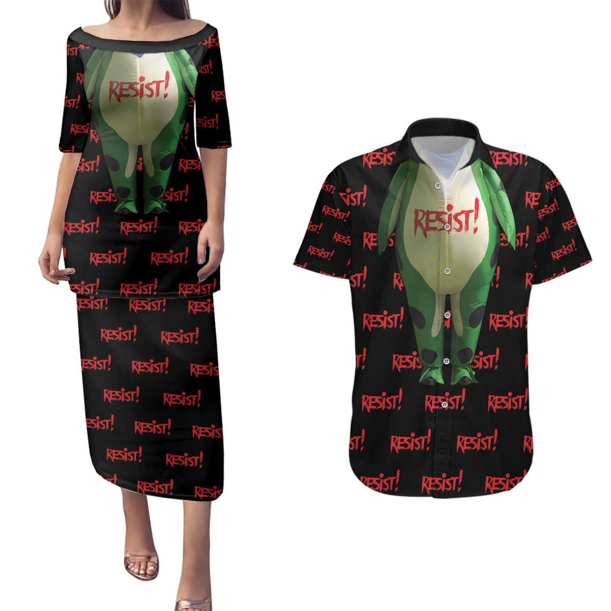 Resist Portland Frog Couples Matching Puletasi and Hawaiian Shirt Funny Political Costume - Wonder Print Shop