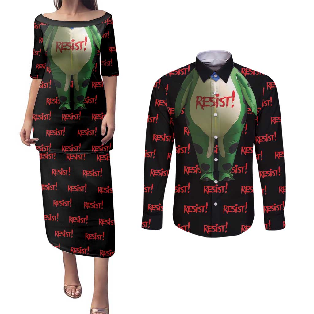 Resist Portland Frog Couples Matching Puletasi and Long Sleeve Button Shirt Funny Political Costume - Wonder Print Shop